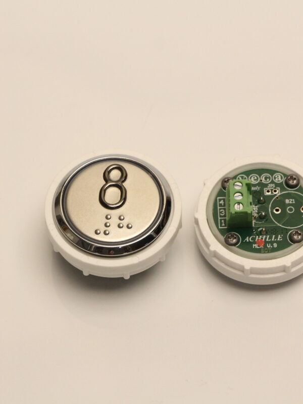 Кнопка "8" ACHILLE с кодом Брайля, выдав. со стал. ободком, VEGA Кнопка "8" ACHILLE с кодом Брайля, выдав. со стал. ободком, VEGA