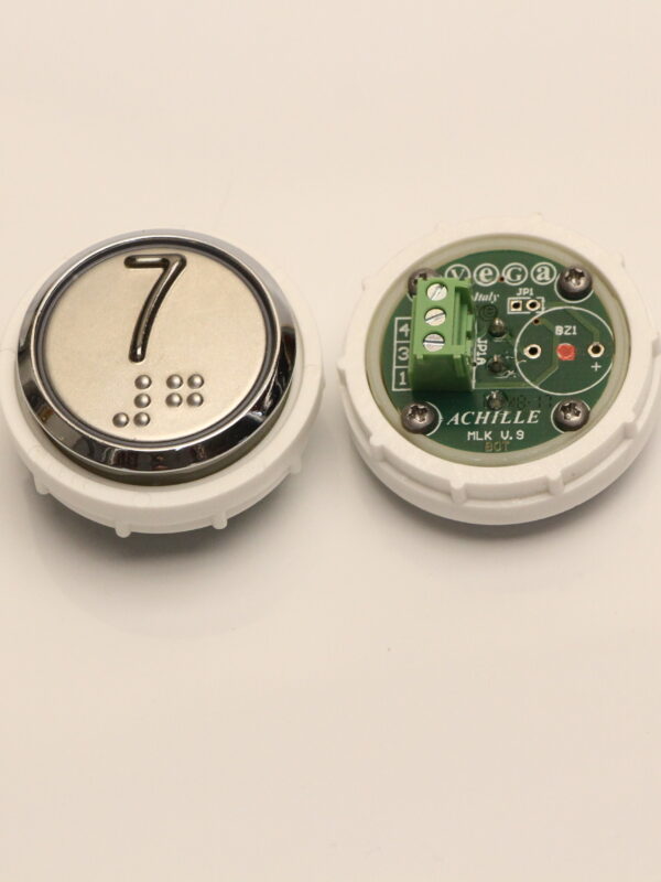 Кнопка "7" ACHILLE с кодом Брайля, выдав. со стал. ободком, VEGA Кнопка "7" ACHILLE с кодом Брайля, выдав. со стал. ободком, VEGA