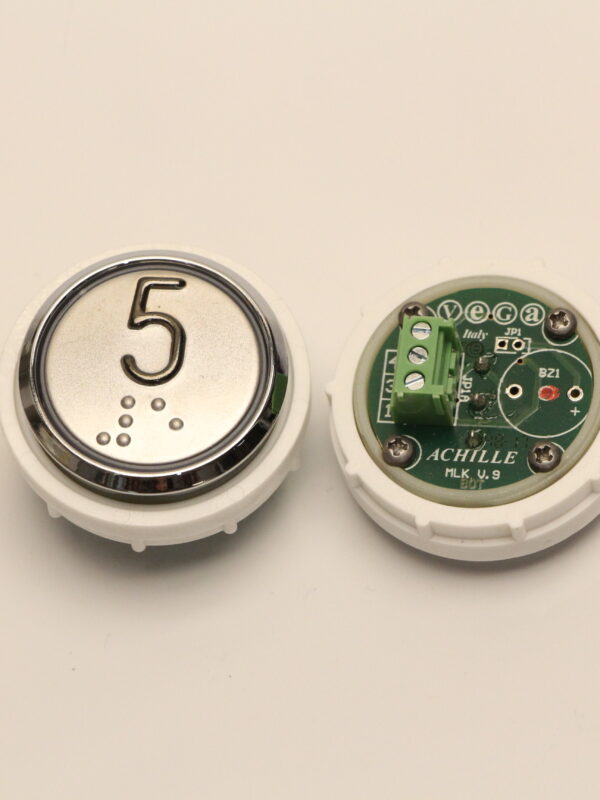 Кнопка "5" ACHILLE с кодом Брайля, выдав. со стал. ободком, VEGA Кнопка "5" ACHILLE с кодом Брайля, выдав. со стал. ободком, VEGA